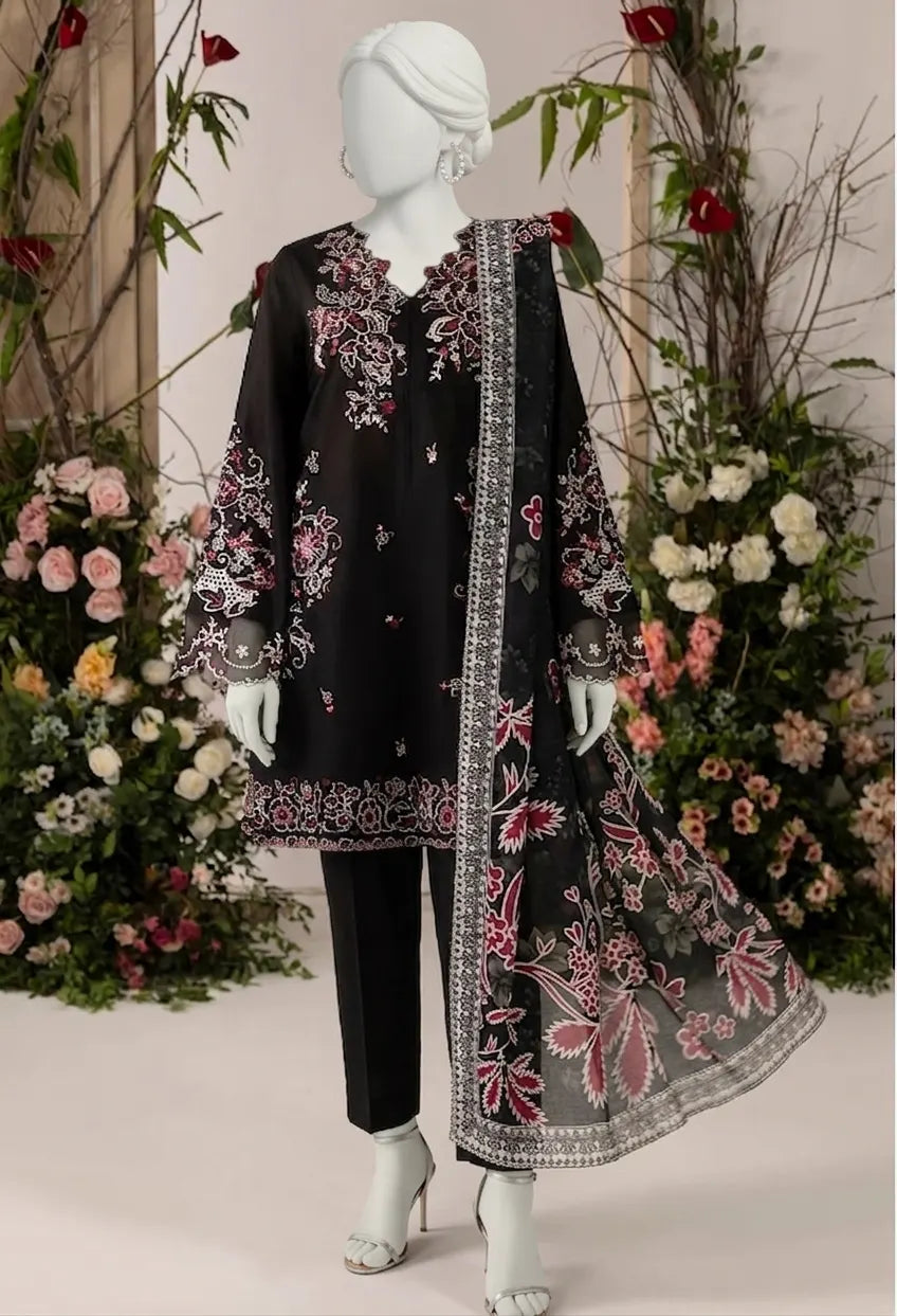 Mela Embroidered Lawn – Embroidered Lawn Shirt, Voile Dupatta & Cotton Trouser Unstitched 3PC