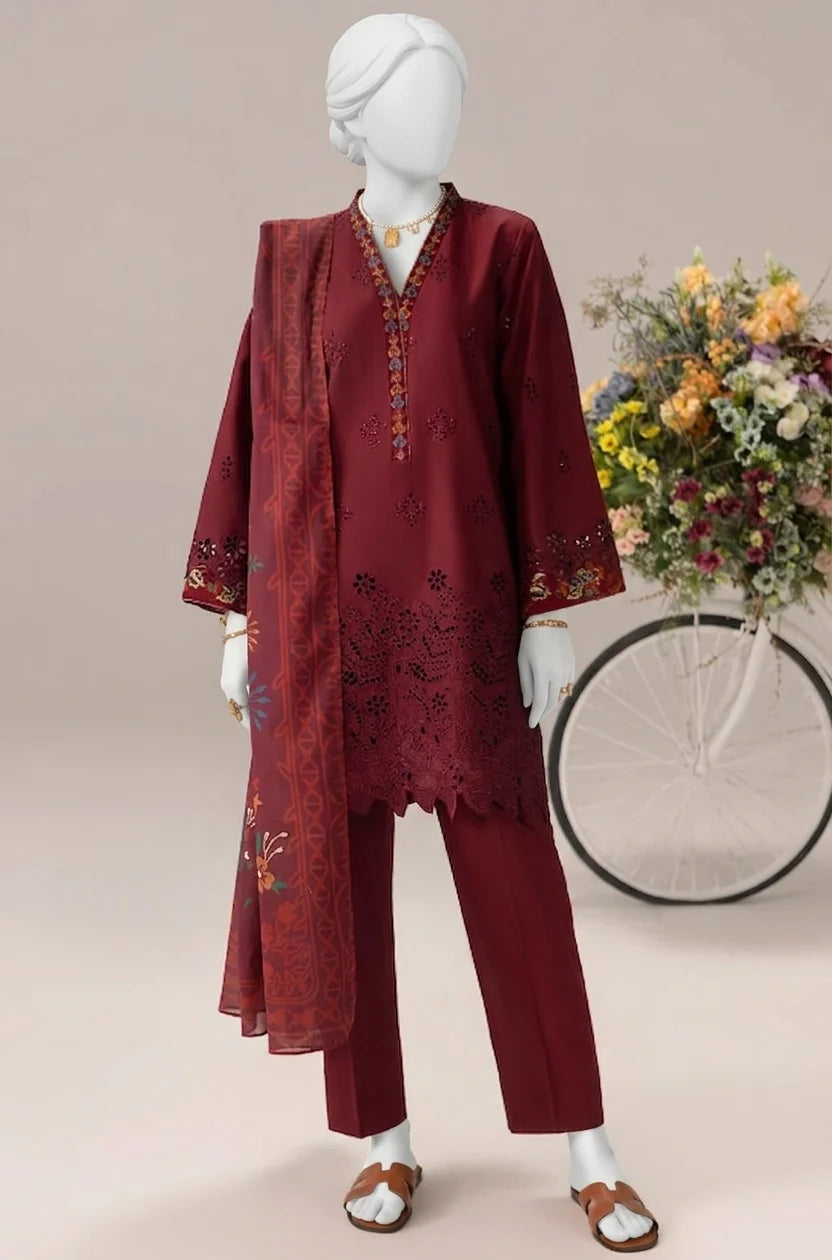 Albicocca Embroidered Lawn – Embroidered Lawn Shirt, Voile Dupatta & Cotton Trouser Unstitched 3PC