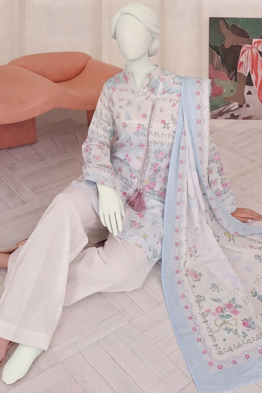 Zoe Digital Printed Lawn – Lawn Shirt, Voile Dupatta & Cotton Trouser Unstitched 3PC