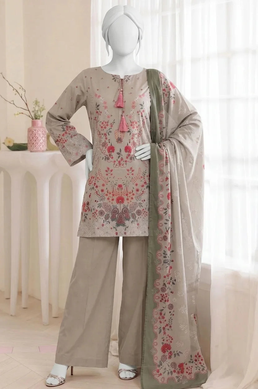 Leena Digital Printed Lawn – Lawn Shirt, Voile Dupatta & Cotton Trouser Unstitched 3PC