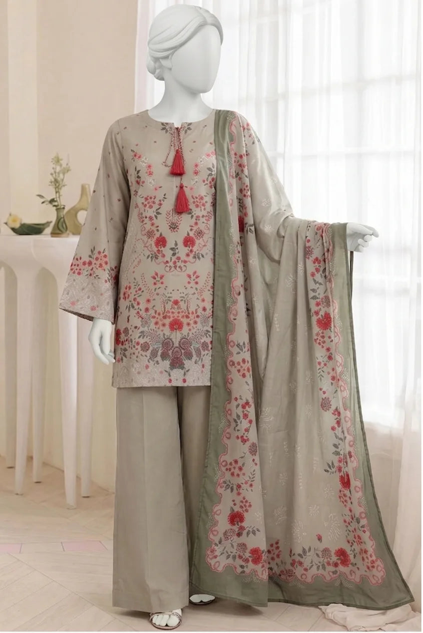 Leena Digital Printed Lawn – Lawn Shirt, Voile Dupatta & Cotton Trouser Unstitched 3PC