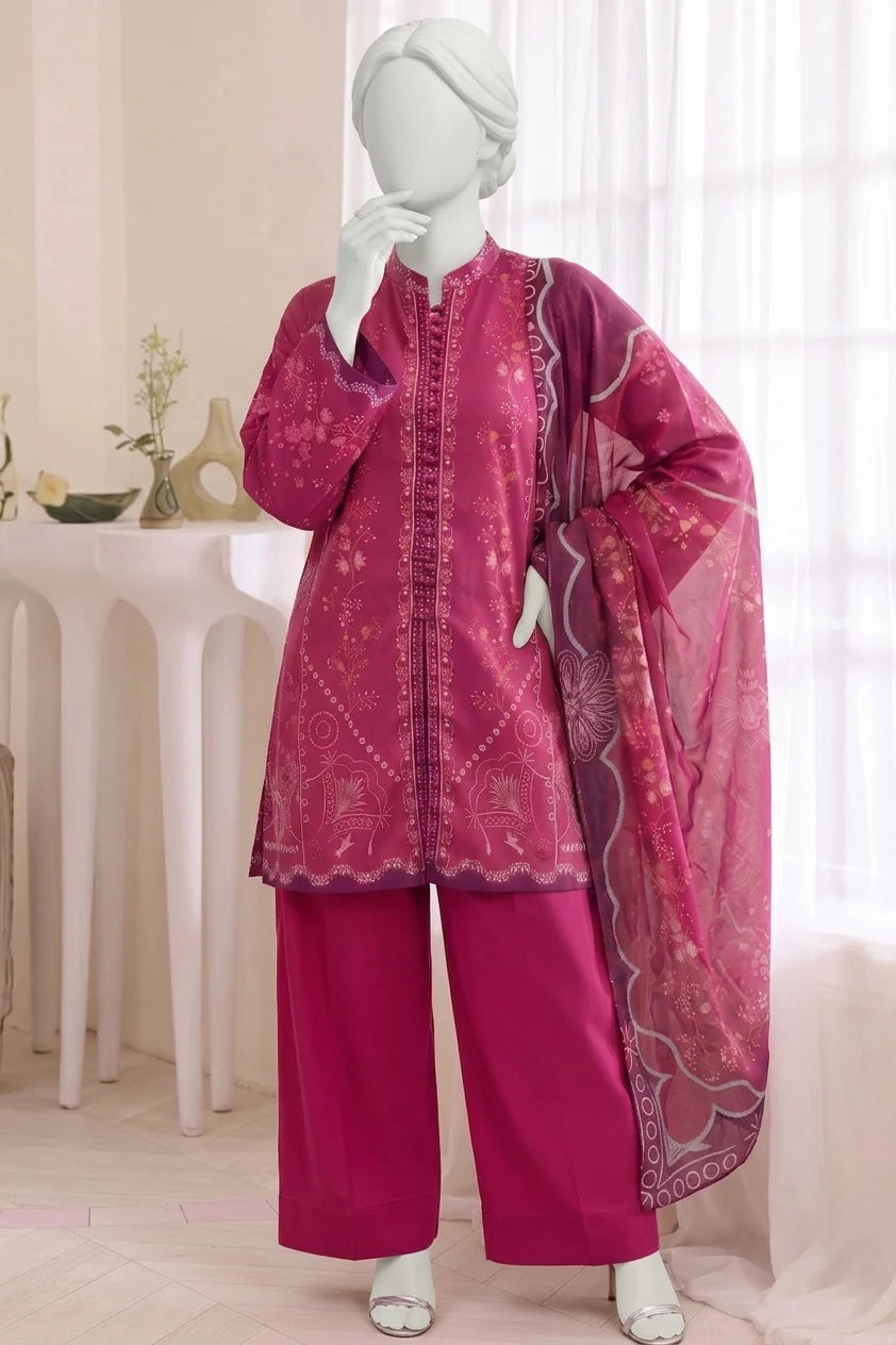 Elyha Digital Printed Lawn – Lawn Shirt, Voile Dupatta & Cotton Trouser Unstitched 3PC