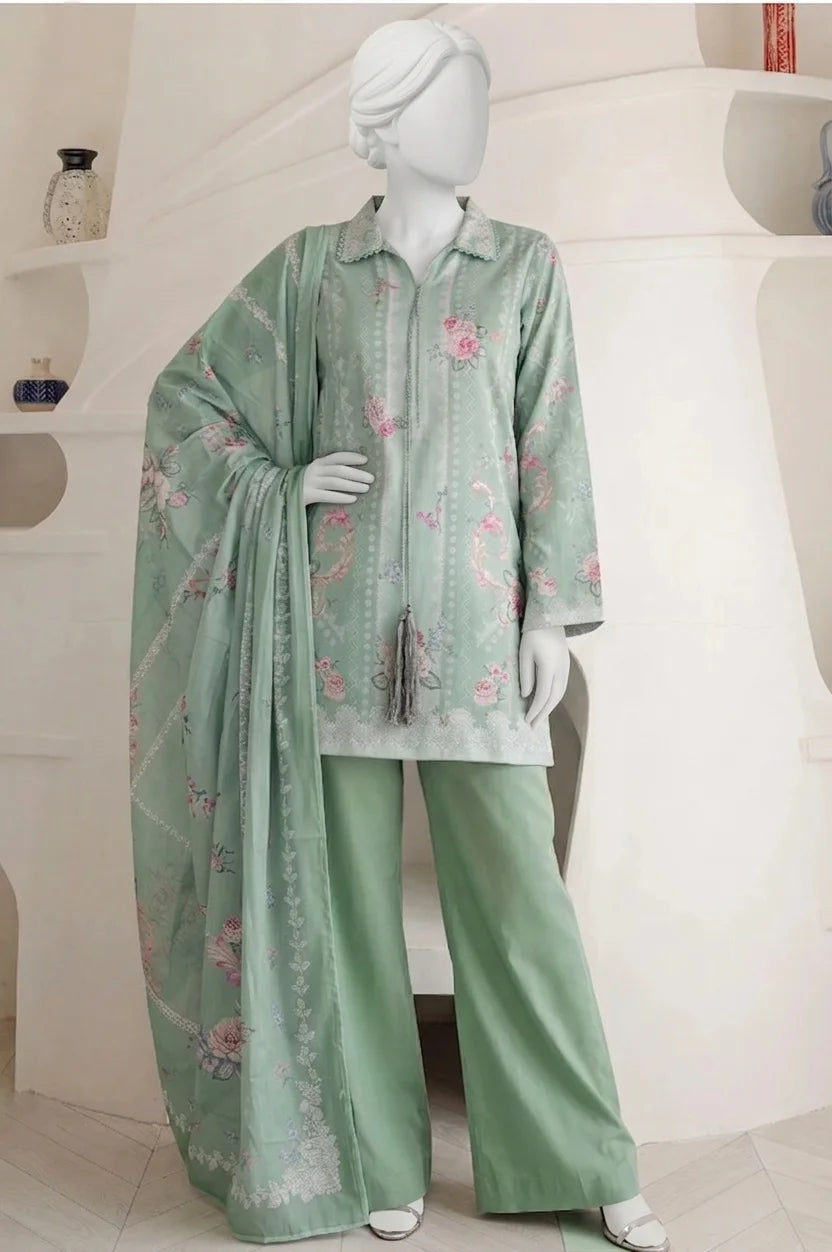 Sabine Digital Printed Lawn – Lawn Shirt, Voile Dupatta & Cotton Trouser Unstitched 3PC
