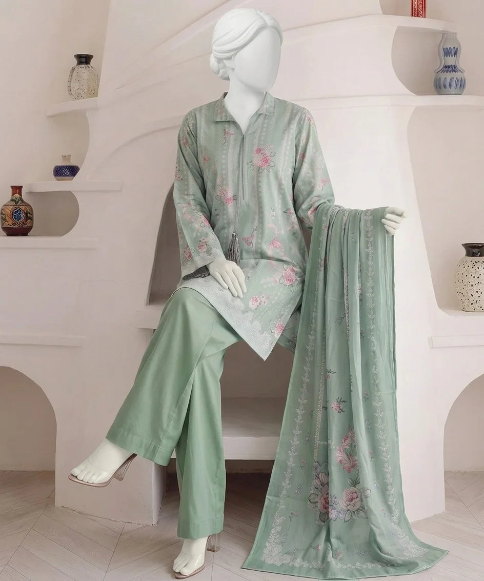 Sabine Digital Printed Lawn – Lawn Shirt, Voile Dupatta & Cotton Trouser Unstitched 3PC