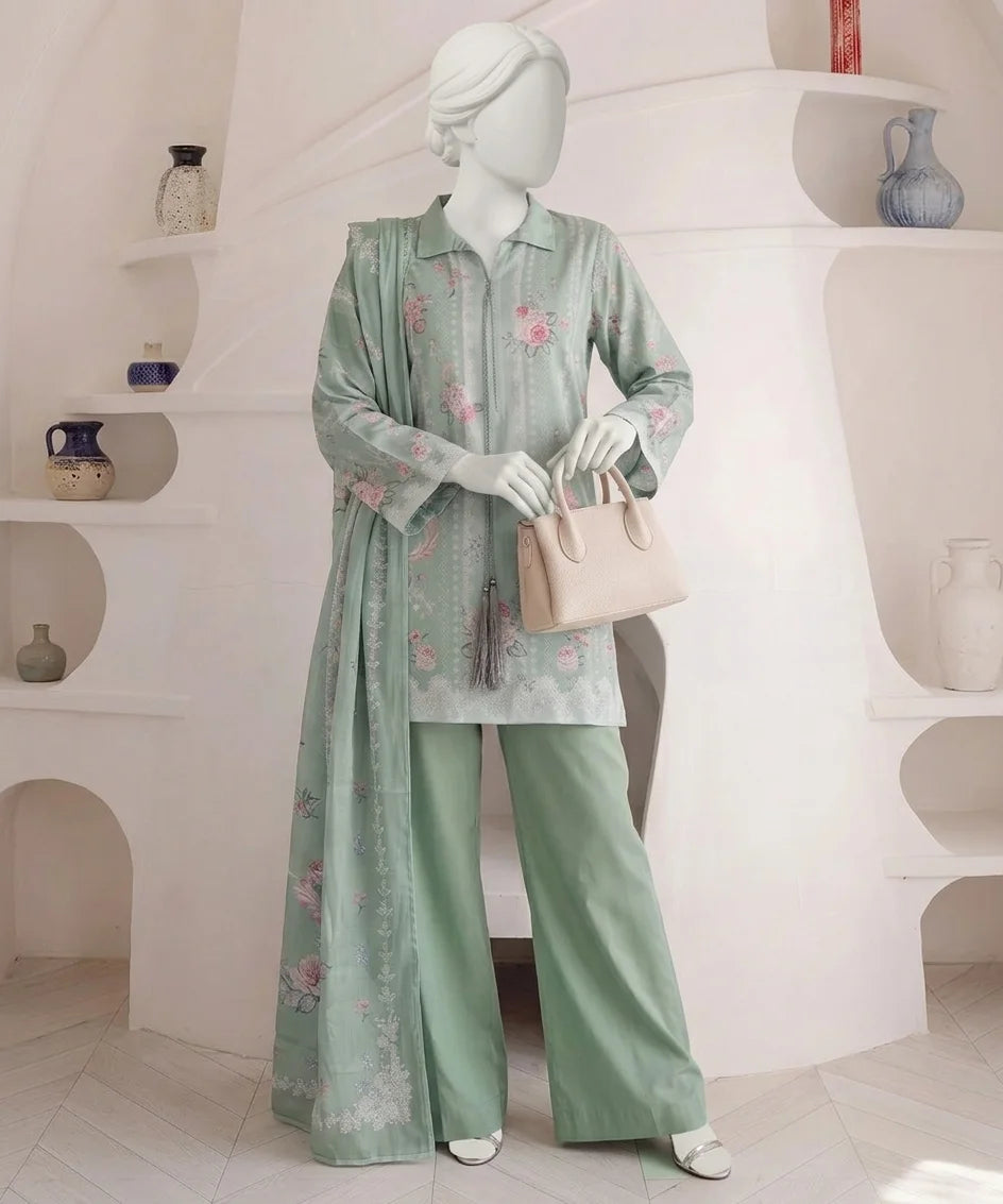 Sabine Digital Printed Lawn – Lawn Shirt, Voile Dupatta & Cotton Trouser Unstitched 3PC