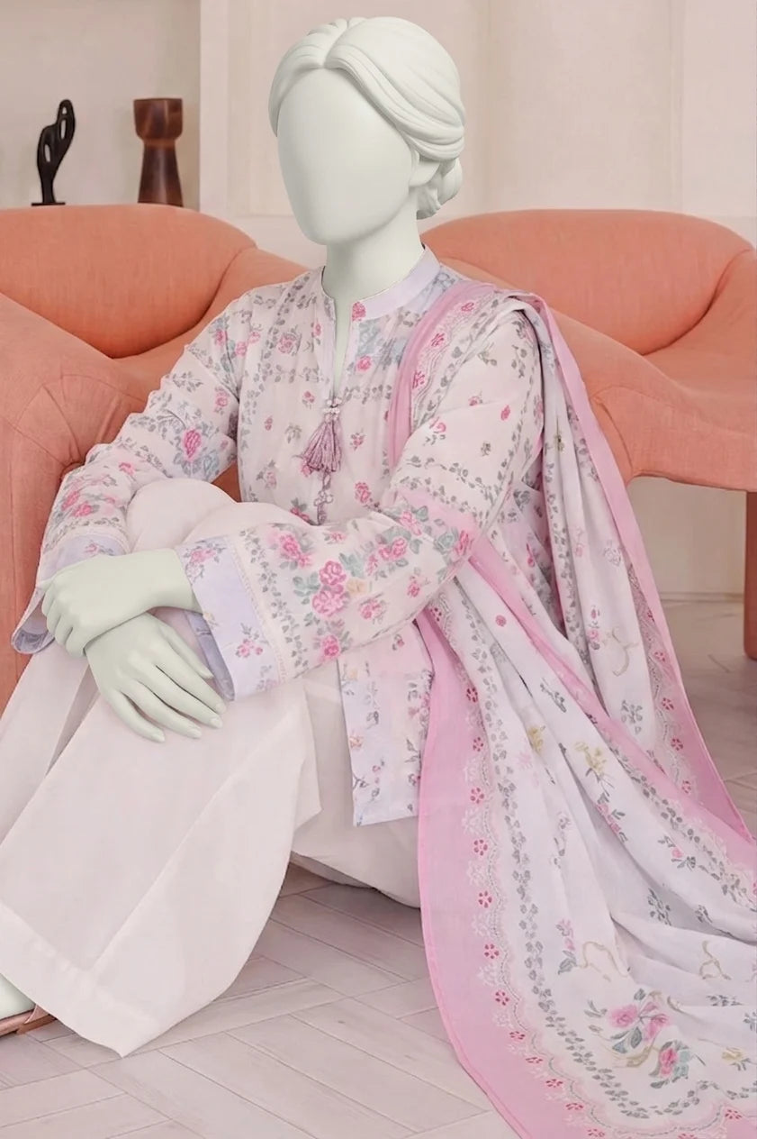 Elyha Digital Printed Lawn – Lawn Shirt, Voile Dupatta & Cotton Trouser Unstitched 3PC