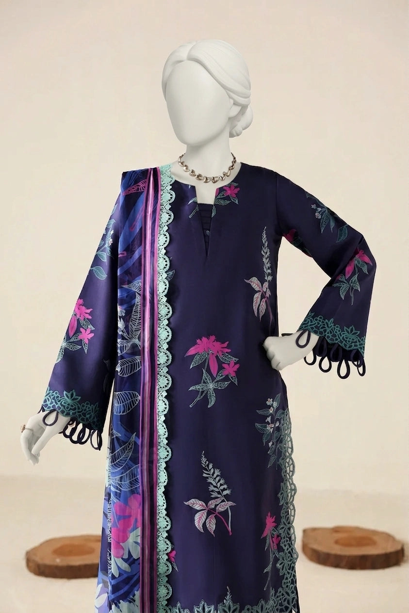 Royal Purple Luxury Printed & Embroidered Viscose – Unstitched 3PC