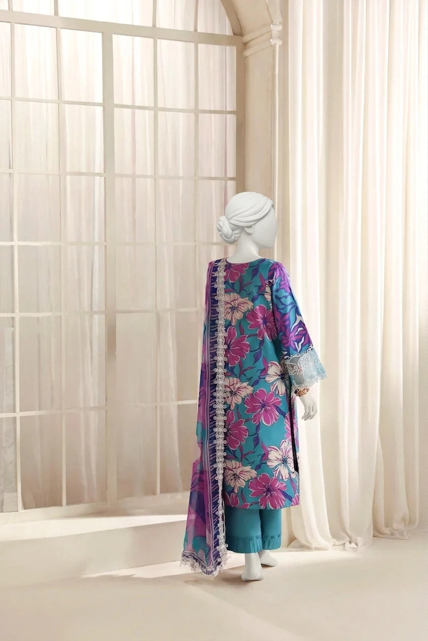 Multi Blue Luxury Printed & Embroidered Viscose – Unstitched 3PC