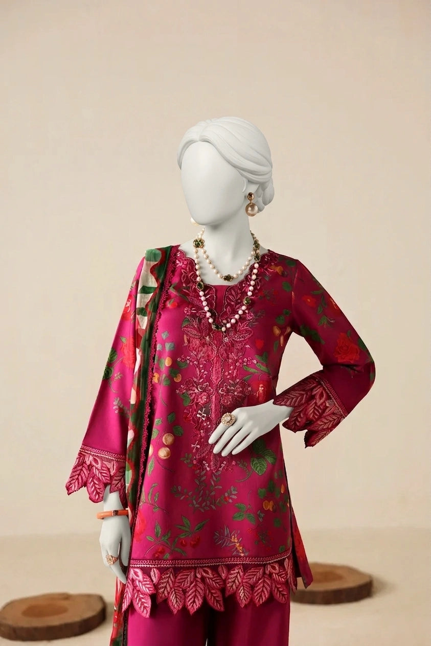 Shocking Pink Luxury Printed & Embroidered  Viscose – Unstitched 3PC