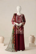 Deep Red Luxury Printed & Embroidered Viscose – Unstitched 3PC