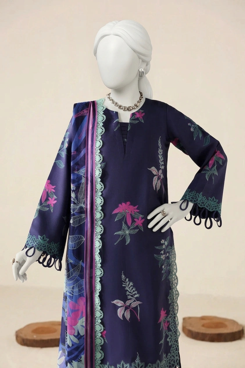 Royal Purple Luxury Printed & Embroidered Viscose – Unstitched 3PC