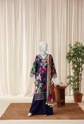 Dark Blue Luxury Printed & Embroidered  Viscose – Unstitched 3PC