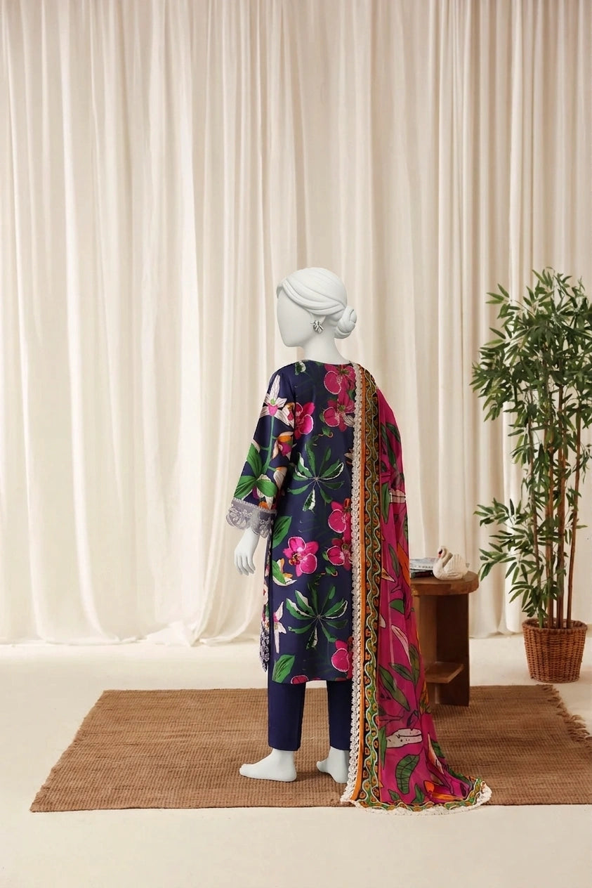 Dark Blue Luxury Printed & Embroidered  Viscose – Unstitched 3PC