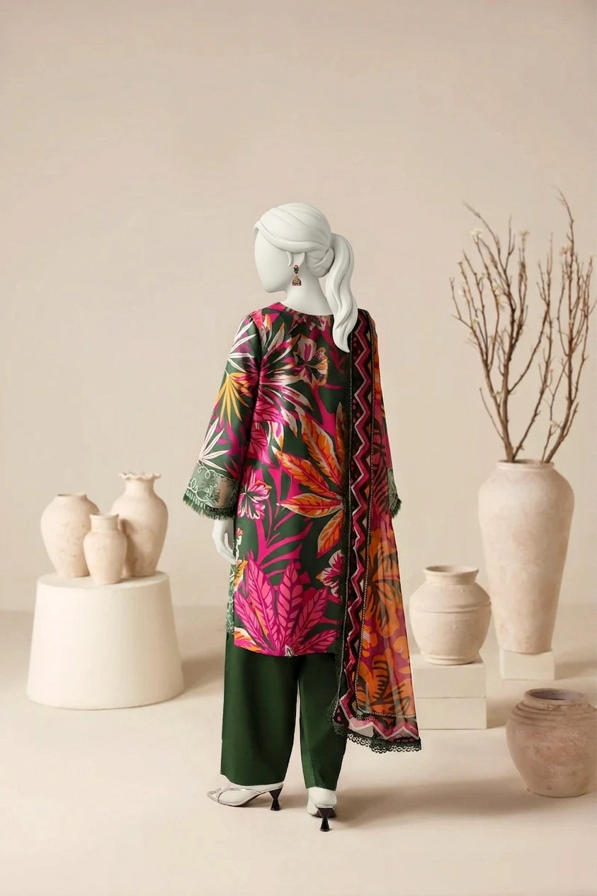Dark Green Luxury Printed & Embroidered  Viscose – Unstitched 3PC
