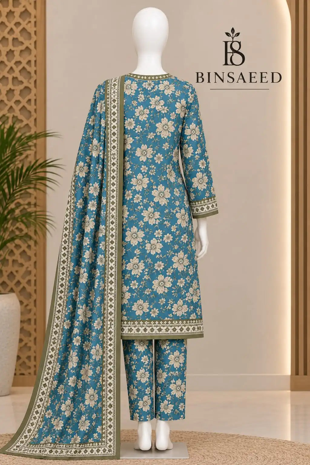 Bin Saeed Royal Blue & Mint Cotton Cambric Unstitched 3PC
