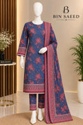 Bin Saeed Blue Floral Cotton Cambric Unstitched 3PC
