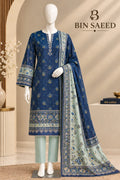 Bin Saeed Royal Blue & Mint Cotton Cambric Unstitched  3PC