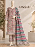 Bin Saeed Beige Floral  Cotton Cambric Unstitched  3PC