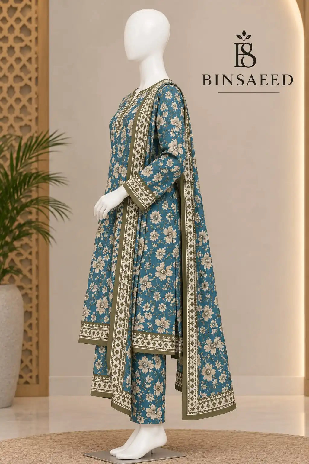 Bin Saeed Royal Blue & Mint Cotton Cambric Unstitched 3PC