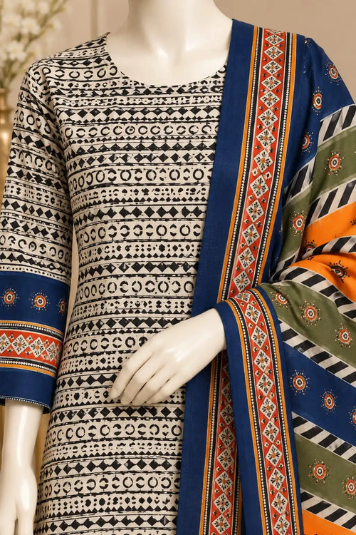 Bin Saeed Ivory & Royal Blue Cotton Cambric Unstitched 3PC